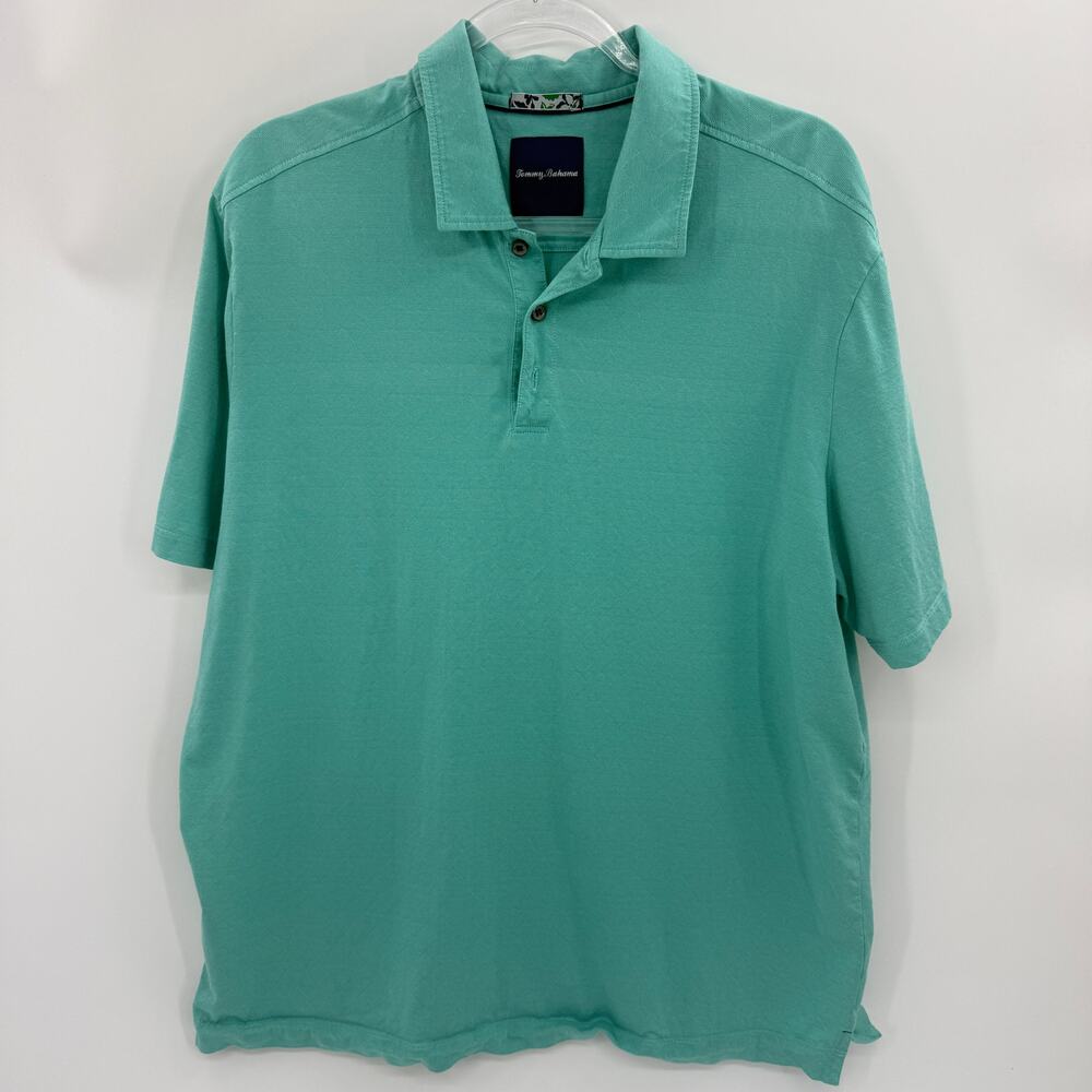 TOMMY BAHAMA Short Sleeve Polo Shirt Size XL Collared Cotton Silk Stretch Green
